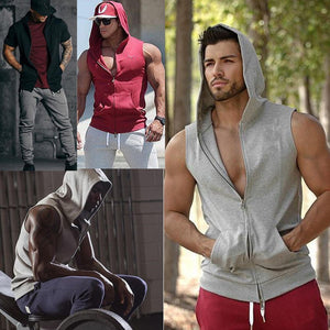 Men's Casual Hoodie Sweatshirts Tank Tops Sleeveless Gym Fitness Sports Vest