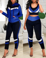 Charger l&#39;image dans la galerie, Women&#39;s Crop Top &amp; High Waist Pants &amp; Hooded Set Casual 3 Piece Workout Set Gym Fitness Outfits
