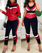 이미지를 갤러리 뷰어에 로드 , Women&#39;s Crop Top &amp; High Waist Pants &amp; Hooded Set Casual 3 Piece Workout Set Gym Fitness Outfits
