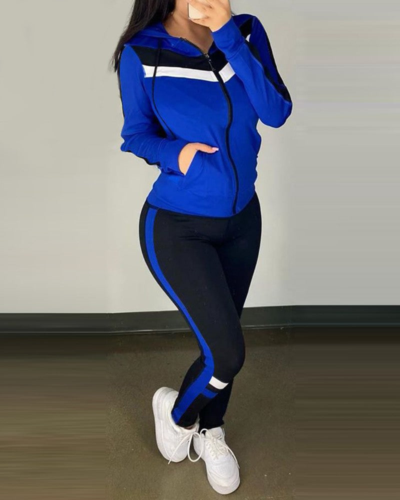 Women's Crop Top & High Waist Pants & Hooded Set Casual 3 Piece Workout Set Gym Fitness Outfits