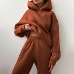 Charger l&#39;image dans la galerie, Gym Fitness Elegant Solid Sets For Women Warm Hoodie Sweatshirts And Long Pant Fashion Two Piece Sets
