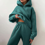 이미지를 갤러리 뷰어에 로드 , Gym Fitness Elegant Solid Sets For Women Warm Hoodie Sweatshirts And Long Pant Fashion Two Piece Sets
