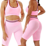 Cargar imagen en el visor de la galería, Women&#39;s 2 Piece Yoga Suit Sets Sport Bra Tops Seamless Shorts Gym Fitness Clothes Athletic Sportswear Set
