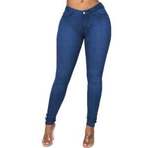 Women's High Waist Stretch Denim Jeans Cotton  Zipper Blue Trousers