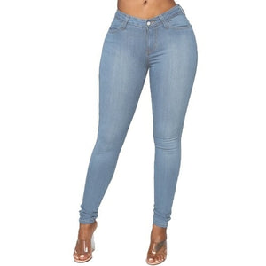 Women's High Waist Stretch Denim Jeans Cotton  Zipper Blue Trousers