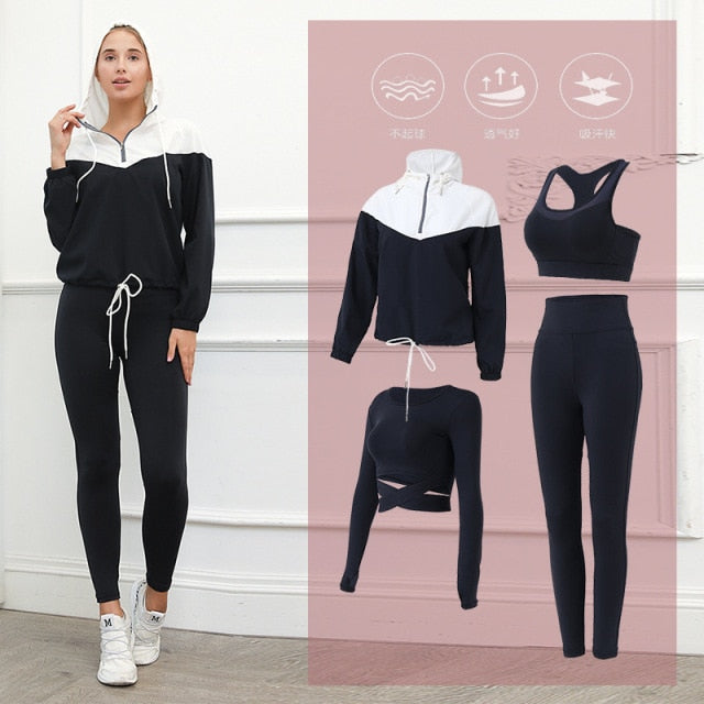Gym Fitness Yoga hooded fitness sportswear clothing outdoor or indoor running suits