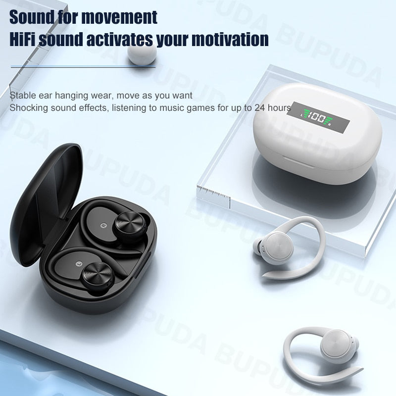Bluetooth Earphones Stereo Music Earbuds for Phone Designed For Sports Activities Wireless Headphones with Mic HiFi IPX5 Waterproof Ear Hooks