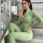 Charger l&#39;image dans la galerie, Gym Fitness Yoga sportswear Long-sleeved top cover gym training suit running tight leggings fitness 2-piece Set

