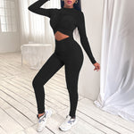 이미지를 갤러리 뷰어에 로드 , Gym Fitness Yoga High Waist Yoga Jumpsuits Long Sleeve Cut Out Front Sportswear Backless Fitness Workout Suits
