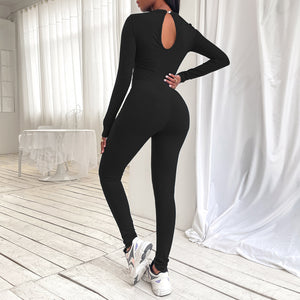 Gym Fitness Yoga High Waist Yoga Jumpsuits Long Sleeve Cut Out Front Sportswear Backless Fitness Workout Suits