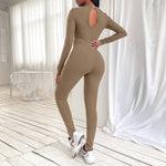 이미지를 갤러리 뷰어에 로드 , Gym Fitness Yoga High Waist Yoga Jumpsuits Long Sleeve Cut Out Front Sportswear Backless Fitness Workout Suits
