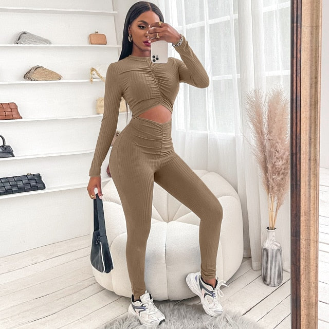 Gym Fitness Yoga High Waist Yoga Jumpsuits Long Sleeve Cut Out Front Sportswear Backless Fitness Workout Suits